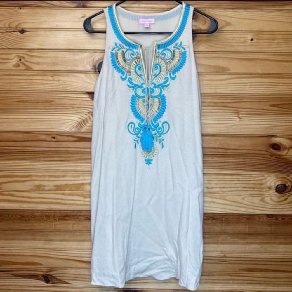 Lilly Pulitzer aubra shift dress sand dune beaded & embroidered extra small